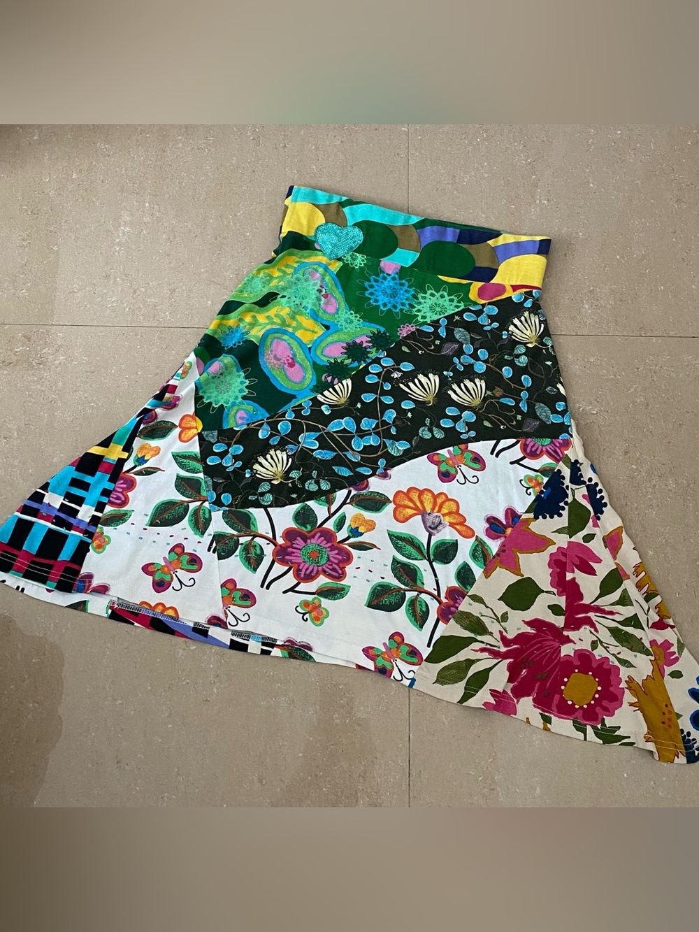 Desigual Colorful Patchwork Floral A-Line Skirt Sz s